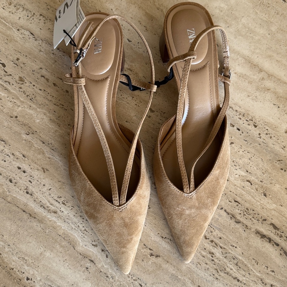 Zara Suede Pointed Toe Heels - Picture 2 of 4